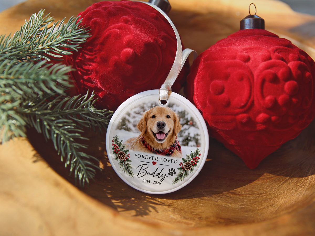 Forever Loved Buddy Ornament 2026, Custom Photo; personalized name and year