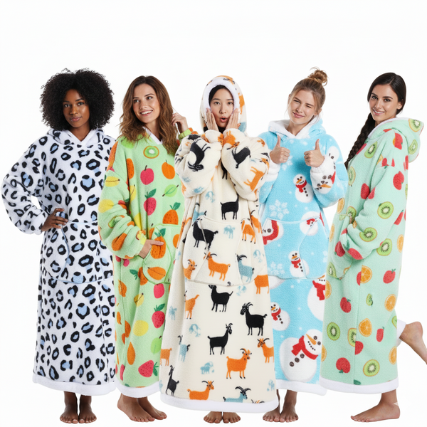 Cozy Oversized Holiday and Fun Print Hoodie Blanket