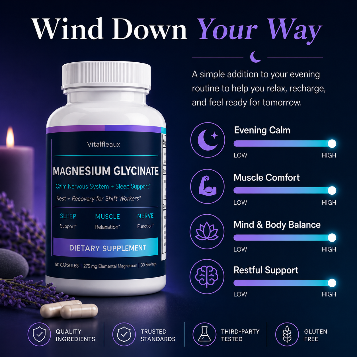 Magnesium Glycinate Sleep Deeper. Recover Faster. Feel Like Yourself Again.