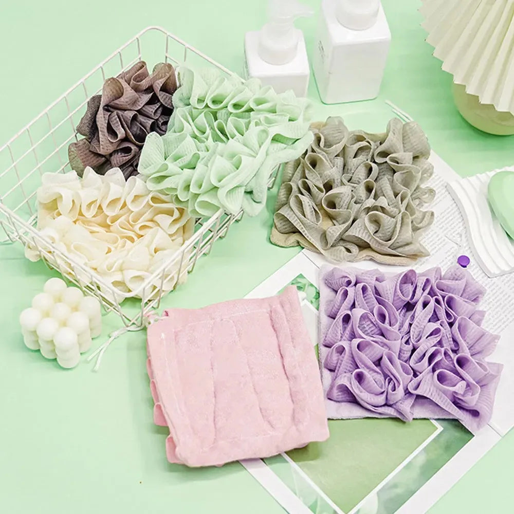 2-In-1 Soft Exfoliating Mesh Bathing Tool with Drawstring Closure for Soap - Shower Bathing Accessory for Personal Hygiene