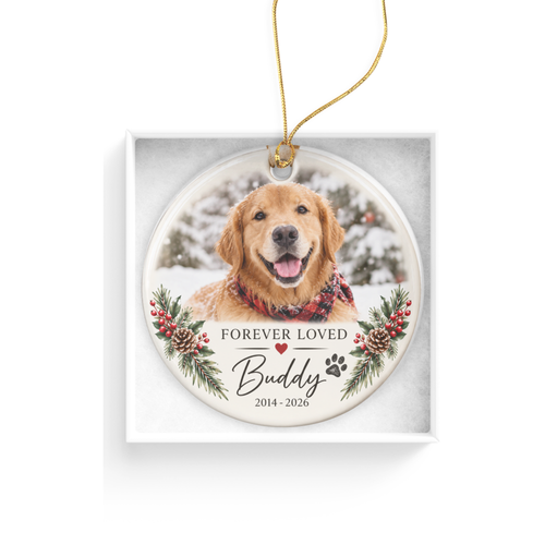 Forever Loved Buddy Ornament 2026, Custom Photo; personalized name and year