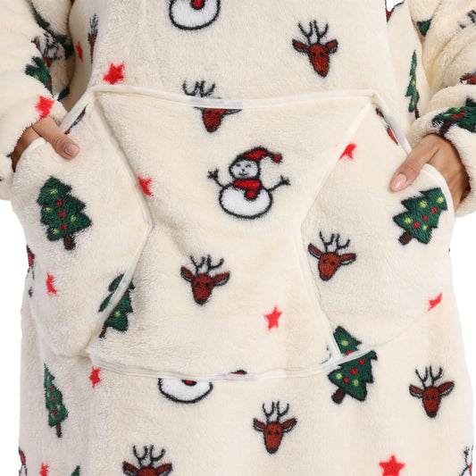 Cozy Oversized Holiday and Fun Print Hoodie Blanket
